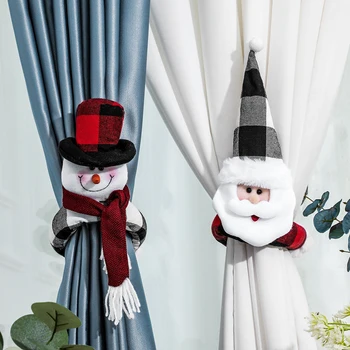 1шт Рождественская клетчатая занавеска с пряжкой Санта Снеговик Веселого Рождества Украшение дома Высокое качество