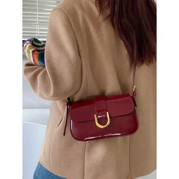 2023 Модная новая женская сумка в стиле ретро, бордовая, с пряжкой в виде подковы, ручная сумка под мышку, модная сумка через плечо, высококачественная сумка через плечо