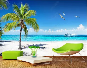 3d фотообои на заказ фреска пляжный пейзаж кокосовая пальма чайка яхта украшение дома обои для стен спальни 3d в рулоне