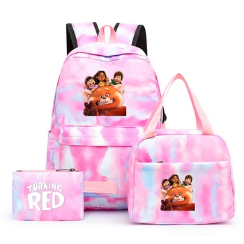 3шт Красочный рюкзак Disney Turning Red с сумкой для ланча Повседневные школьные сумки для студентов и подростков Наборы