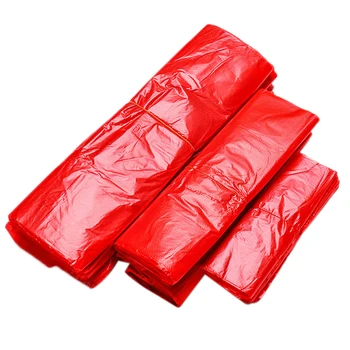 40/50 шт Красный пластиковый пакет Подарочная сумка для покупок в супермаркете, утолщенная с ручкой, сумка для жилета, сумка для хранения на кухне, чистый мешок для мусора