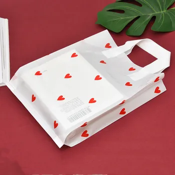 50шт Пластиковый Упаковочный пакет с ручкой, Подарочные мешочки с украшениями в виде красного Сердечка, Сумки для декора свадебных подарков