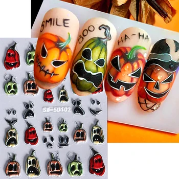 5D Наклейка для ногтей с тыквой на Хэллоуин, милый и забавный мультфильм, рука, Череп, призраки, самоклеящиеся наклейки для ногтей, украшение для маникюра
