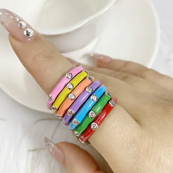 7 Цветов, Эмаль в простом стиле, Радужное Кольцо, Блестящий Кубический Циркон, Модное Обручальное кольцо для женщин