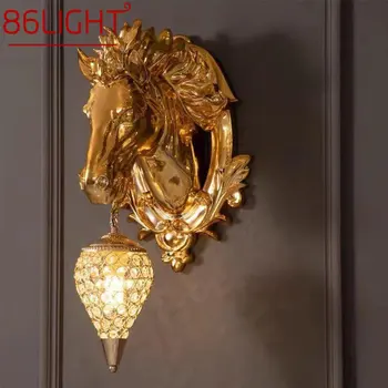 86LIGHT Современный настенный светильник в виде лошади из смолы, креативный светодиодный роскошный золотой светильник-бра для декора дома, гостиной, спальни