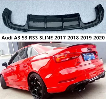 ABS ЧЕРНЫЙ КАРБОНОВЫЙ ЗАДНИЙ бампер, спойлер багажника, диффузор для Audi A3 S3 RS3 SLINE Седан 2017 2018 2019 2020