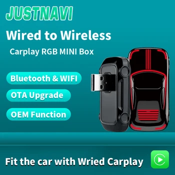 JUSTNAVI Новая Модель Автомобиля RGB Mini CarPlay AI Box для Apple Carplay Беспроводной Адаптер Автомобильный OEM Проводной CarPlay К беспроводному USB-разъему и