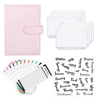 Kawaii Notebook Planner с 12 шт планировщиком бюджетных листов, 8 шт карманами на молнии, 2 шт Органайзером для наклеек с французским алфавитом.