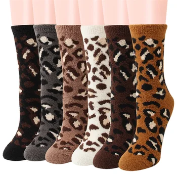 LONCENXIS/ женские коралловые бархатные носки, осень-зима, милые тапочки с леопардовым принтом, пушистые женские теплые пушистые носки для сна в пол.