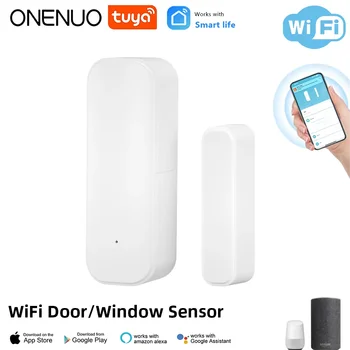 ONENUO Tuya Wifi Датчик Двери, Датчик Входа в Окно, Датчик Безопасности, Датчик Охранной Двери, Сигнализация Smart Life, Магнитный Датчик Двери, Alexa Google