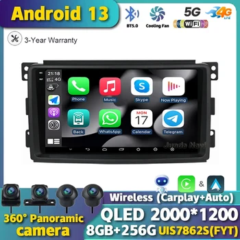 Автомагнитола Android 13 для Mercedes Benz Smart Fortwo 2006 2007 2008 2011 - 2015 Мультимедийный плеер Carplay Навигация GPS QLED DSP