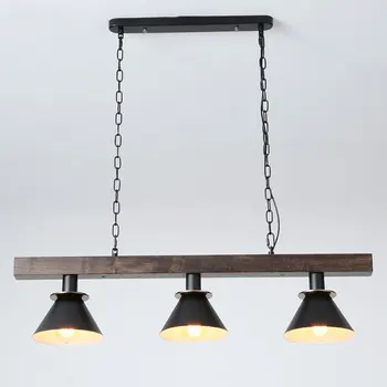 Американская ретро Деревянная люстра с длинной полосой, 3 головки, подвесной светильник в скандинавском стиле для гостиной, ресторана, бара, чайной, кофейни