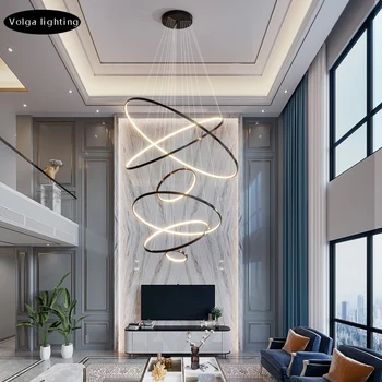 Большой современный светильник, роскошные кольцевые подвесные светильники для потолка, украшение дома 2024, простая полностью медная силиконовая люстра Villa