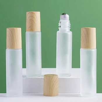 бутылка с роликом из матового стекла объемом 5 мл -10 мл, деревянная пластиковая крышка для эфирных масел, бутылка с шариком из нержавеющей стали