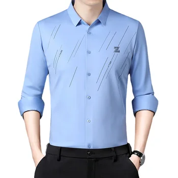 Весенне-осенняя новинка 2023, мужская рубашка в деловой горошек, роскошная повседневная рубашка-поло с длинным рукавом, приталенная мужская одежда