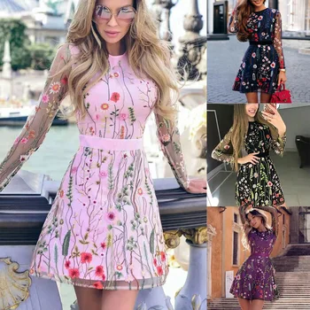 Весеннее новое европейское и американское женское платье 2023, юбка трапециевидной формы с вышитыми богемными цветами