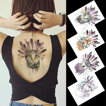 Водонепроницаемая временная татуировка наклейка кошка волк тигровое перо арт-тату большого размера флэш-тату поддельные татуировки для девушек, мужчин, женщин