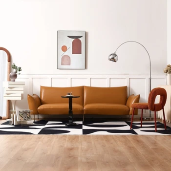 Двуспальный диван Petal с простым кожаным рисунком, современная семейная гостиная, размер небольшой семьи, три человека