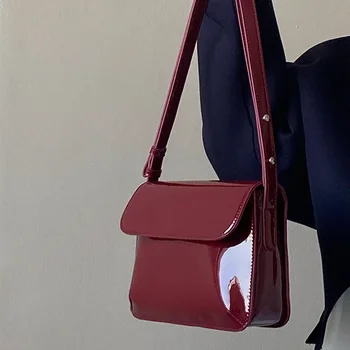 Женская сумка через плечо из лакированной кожи в стиле ретро, роскошная сумка через плечо с клапаном, однотонная сумка подмышками, красные сумки через плечо, женская сумочка