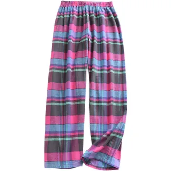 Женские хлопчатобумажные пижамные брюки на весну-осень, тканые тканевые карманы, клетчатые простые брюки для сна