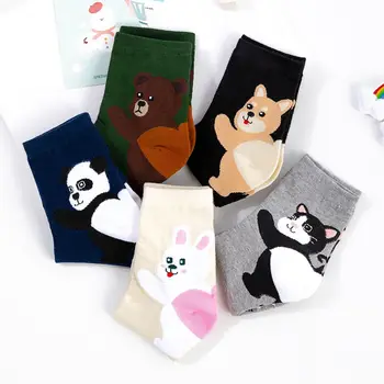 Забавная 1 пара, медведь панда, собака, впитывающая пот, подарок для девочек, женские хлопчатобумажные носки средней длины с мультяшными животными, носки для экипажа
