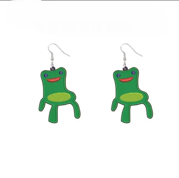 Забавные зеленые мультяшные стулья-лягушки Акриловые серьги для женщин, девочек, милые висячие серьги с имитацией животных, модные ювелирные изделия, подарки