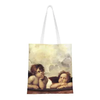 Изготовленные на заказ холщовые сумки для покупок Викторианской эпохи, женские многоразовые сумки для покупок, Ангелы эпохи Возрождения, Крылатые Херувимы, сумки для покупок