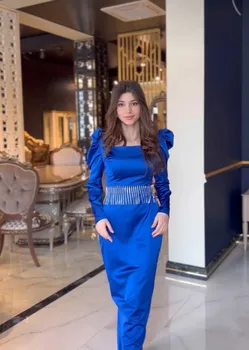 Королевские синие платья для выпускного вечера с кисточками 2023, длинные рукава, пояс длиной до щиколоток, Арабские халаты для официальных мероприятий платье вечернее