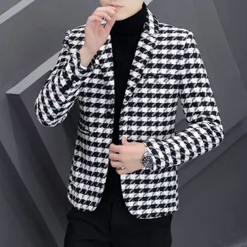 Костюм, мужское пальто, плотный клетчатый корейский модный маленький костюм, осенне-зимний приталенный молодежный красивый повседневный топ
