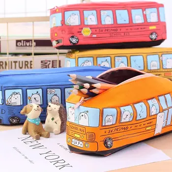Креативные Школьные принадлежности Большая вместительная сумка для карандашей Холщовая сумка для ручек Пенал Форма школьного автобуса