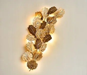 Креативный настенный светильник в виде листьев постмодернистская медная вилла гостиная спальня свет роскошная атмосфера декоративный фон настенный светильник