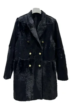 Лацкан мехового пальто короткая свободная версия однотонного двубортного дизайна теплая и удобная новинка зимы 2023 года 1120