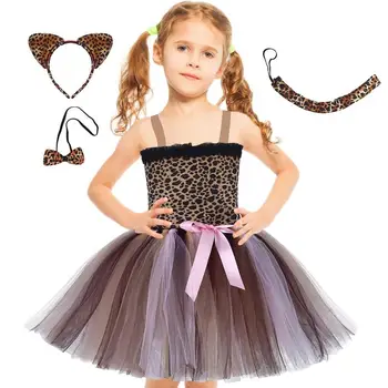 Леопардовый костюм для девочек, юбка-пачка, комплект платья для девочек, комплект платья-пачки с повязкой на голову, галстук-бабочка, Тай для косплей-вечеринки с животными