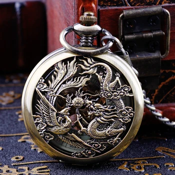 Механические карманные часы reloj mecánico в стиле ретро с властным драконом и фениксом