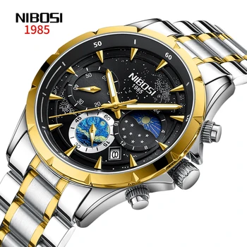 Мужские часы NIBOSI, лучший бренд класса люкс, фазы Луны, кварцевые часы для мужчин, водонепроницаемые часы с календарем и хронографом, Relogio Masculino
