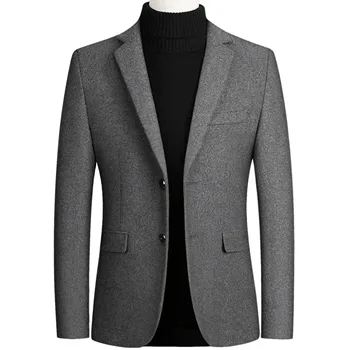 Мужские шерстяные блейзеры, мужской пиджак, Негабаритная однотонная деловая повседневная зимняя куртка, Мужская одежда, Свадебный костюм, пальто 4XL