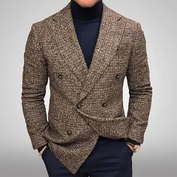 Мужской блейзер Приталенного кроя с отложным воротником, однотонная уличная одежда, осень-зима, британский стиль, пуговицы, пиджак, пальто, британский блейзер