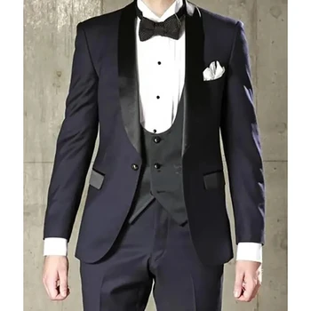 Мужской костюм с вырезом на лацкане, приталенный мужской свадебный комплект в британском стиле, классические блейзеры, мужская дизайнерская одежда, 3 фото