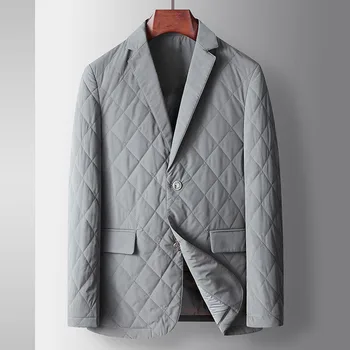 Мужской утепленный повседневный костюм в ромбовидную клетку, пальто с внутренней подкладкой из 90% белой утки, теплая куртка, осенне-зимнее пальто для делового джентльмена