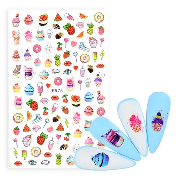Наклейка на 1 лист для ногтей Мультяшный фруктовый торт Пончики Губы Наклейки своими руками Дизайн Маникюр Украшения Аксессуары для нейл-арта
