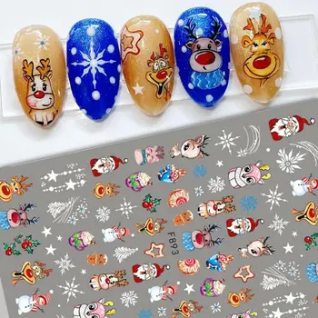 Наклейки для Ногтей в виде Снеговика Праздничные Наклейки для Ногтей в виде Санта-Клауса и Снежинки Дизайн Красивых Рождественских Ногтей на Рождество