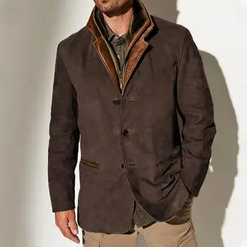 Однотонная мужская куртка, мужская куртка в стиле ретро, мужская куртка в стиле пэчворк с искусственным дизайном из двух частей, толстый плюшевый материал для зимы-осени