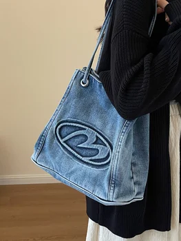 Осенне-зимняя джинсовая сумка в стиле ретро с нишевым дизайном для женщин 2023, новая модная сумка через плечо, сумка-тоут