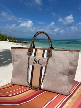 Персонализированная сумка-тоут с монограммой, персонализированная бежевая сумка-тоут, холщовая сумка-тоут на выходные, пляжная сумка на ночь, индивидуальная свадебная пляжная сумка