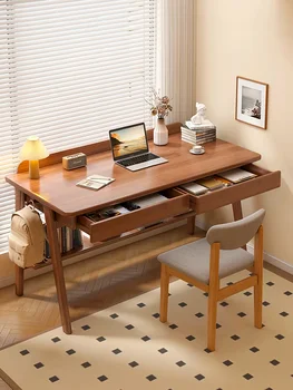 Письменный стол для студентов, встроенная книжная полка, простой современный компьютерный стол, ножка из массива дерева, Учебный Письменный офисный стол