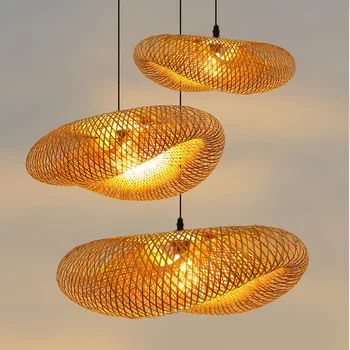 Подвесной светильник ручной работы из бамбука 80 см, плетеный светодиодный потолочный светильник из ротанга, Люстра, декор для спальни, Подвесной светильник