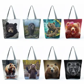 Портативные женские офисные сумки-тоут, дорожные пляжные сумки, сумки с принтом черного Медведя, вместительная сумка для покупок с изображением животных, крутой стиль