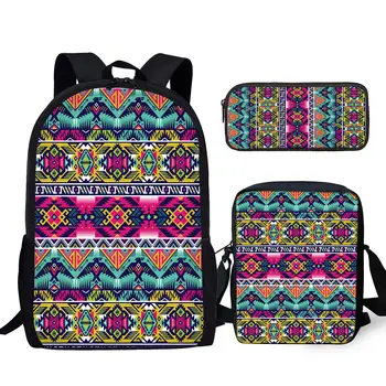 Прочный брендовый рюкзак с американским племенным принтом YIKELUO, 3 шт., подарочная сумка для школьников, сумка-мессенджер, пенал на молнии