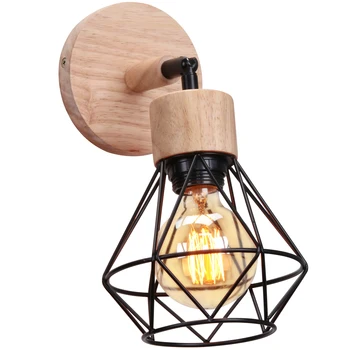Ретро Деревянный настенный светильник с абажуром для гостиной, деревянные светодиодные бра, кафе-бар, прикроватная тумбочка для спальни, промышленный домашний декор, настенный светильник