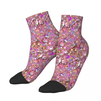 Розовые блестящие носки до щиколотки с пайетками, мужские женские осенние чулки Harajuku